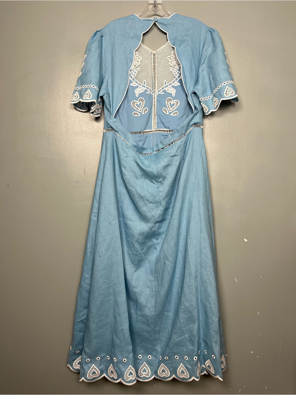 FARM Rio NWT Light Blue Linen Embroidery Short Sleeve Midi Dress Women’s Size XL - Picture 3 of 12